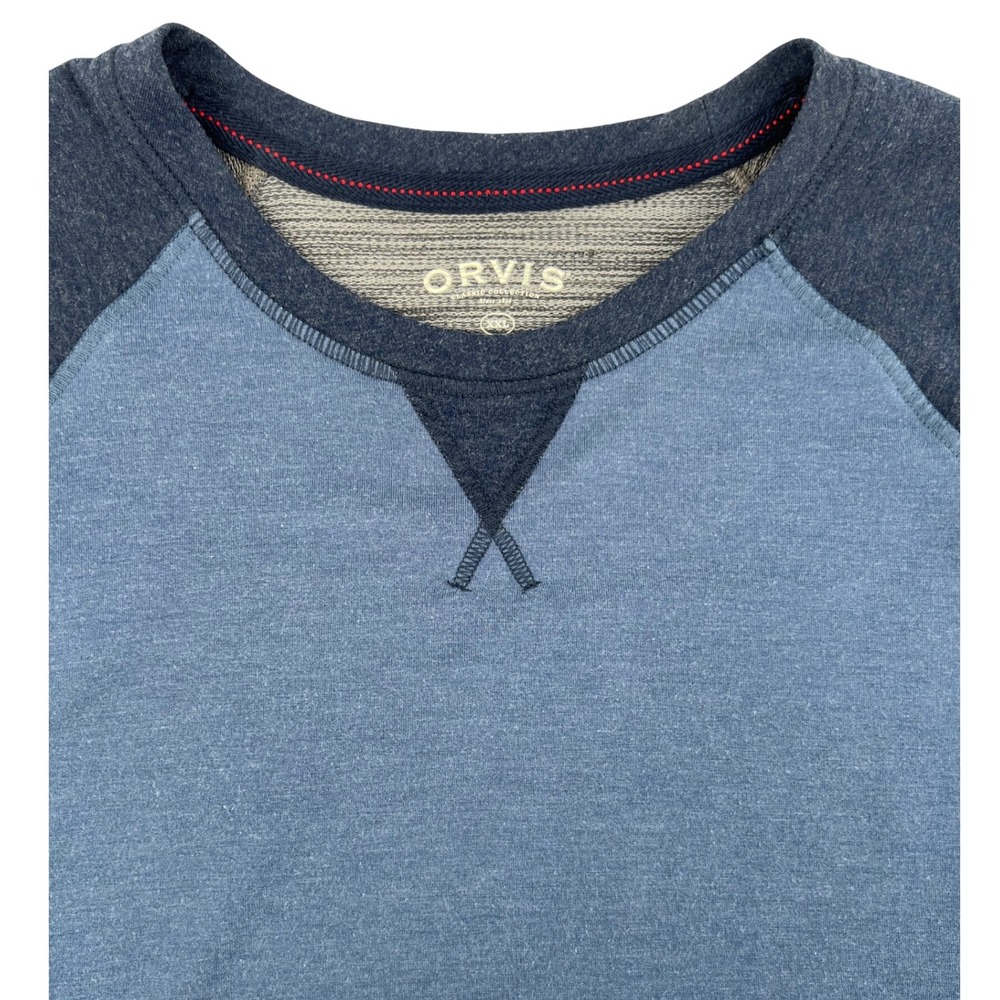 Orvis Mens Blue Raglan Long Sleeve Crew Neck Pullover Casual Top